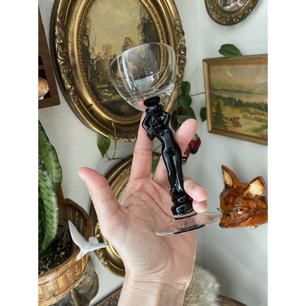 Vintage Cambridge Glass Co #3011 Black Statuesque Nude Stem Cocktail CHIPPED (1)